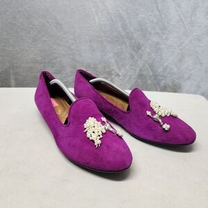 Isaac Mizrahi Flats Womens Size 10 Pearl Beaded Poodle Purple Quilted Suede Shoe
